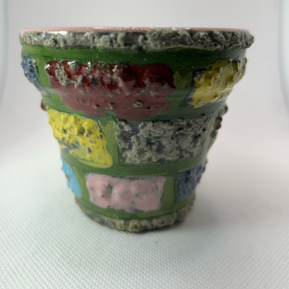 Vtg MCM Fratelli Fanciullacci pottery 4” planter design brick multi color Italy - Picture 1 of 7